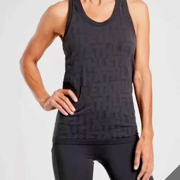 Athleta Momentum Tank Top Black Logo Racerback Athletic Workout Size Small - Picture 1 of 9